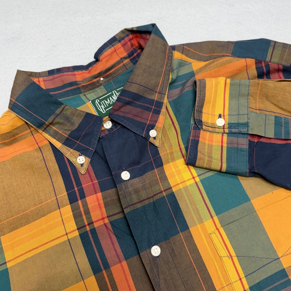 Gitman Bros Vintage Mens XXL Multi Color Plaid Cotton Button Down Shirt USA Made